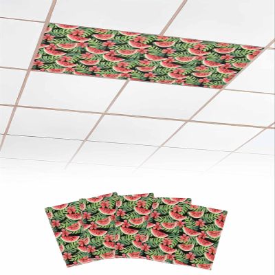 EwdeWwo Summer 4 Pcs Fluorescent Light Covers for Ceiling Lights, Watermelon Palm Leaves Black Magnetic Light Filters for Eliminate Harsh Glare Classroom Office Decoration, 4 x 2 Ft