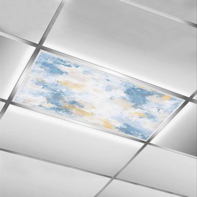 EwdeWwo Abstract Art 1 Pcs Fluorescent Light Covers for Ceiling Lights, Blue Beige Graffiti Style Magnetic Light Filters for Eliminate Harsh Glare Classroom Office Decoration, 4 x 2 Ft