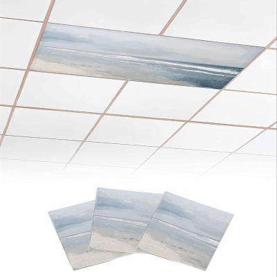 Abstract Art 3 Pcs Fluorescent Light Covers for Ceiling Lights, Gray Blue Beige Beach Wave Magnetic Light Filters for Eliminate Harsh Glare Classroom Office Decoration, 4 x 2 Ft