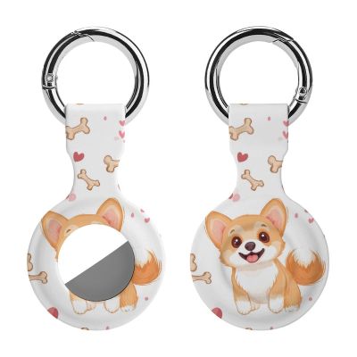 Cartoon Corgi Tracker Holder Cover Shockproof Protective Case with Keychain Compatible with Air Tag 1PCS