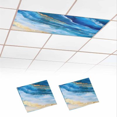 EwdeWwo Abstract 2 Pcs Fluorescent Light Covers for Ceiling Lights, Blue Ocean Wave Beach Magnetic Light Filters for Eliminate Harsh Glare Classroom Office Decoration, 4 x 2 Ft