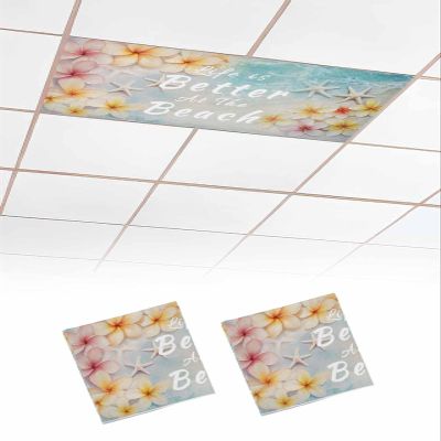 EwdeWwo Summer 2 Pcs Fluorescent Light Covers for Ceiling Lights, Beach Sea Flower Starfish Magnetic Light Filters for Eliminate Harsh Glare Classroom Office Decoration, 4 x 2 Ft