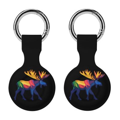 Colorful Canadian Moose Tracker Holder Cover Shockproof Protective Case with Keychain Compatible with Air Tag 2PCS