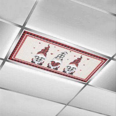 EwdeWwo Valentine's Day 1 Pcs Fluorescent Light Covers for Ceiling Lights, Three Gnomes Hold Love Heart Magnetic Light Filters for Eliminate Harsh Glare Classroom Office Decoration, 4 x 2 Ft