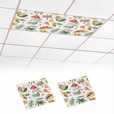 EwdeWwo Summer 2 Pcs Fluorescent Light Covers for Ceiling Lights, Fruits Watermelon Coconut Tree Magnetic Light Filters for Eliminate Harsh Glare Classroom Office Decoration, 4 x 2 Ft