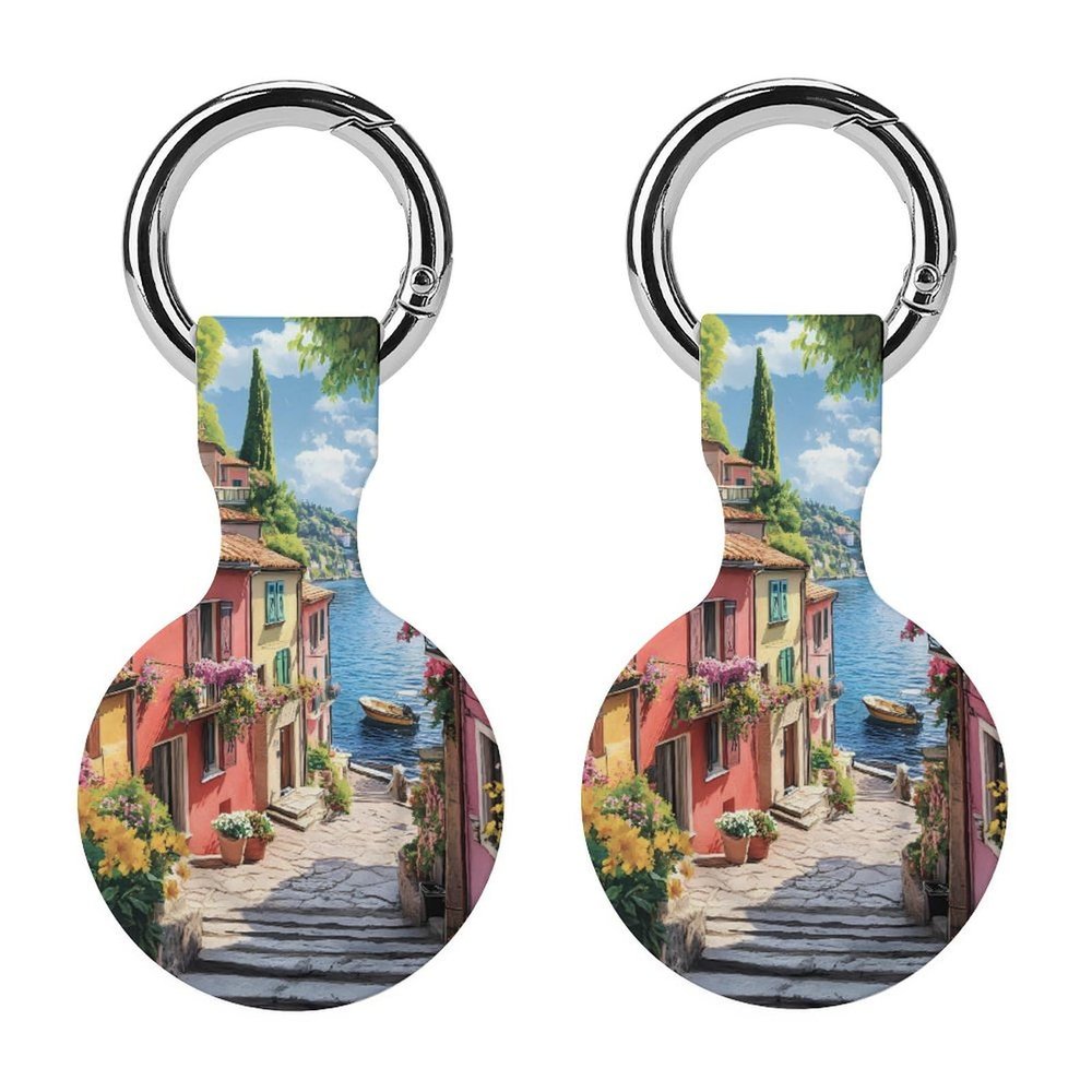 Coastal City Seaside Town Tracker Holder Cover Shockproof Protective Case with Keychain Compatible with Air Tag 2PCS