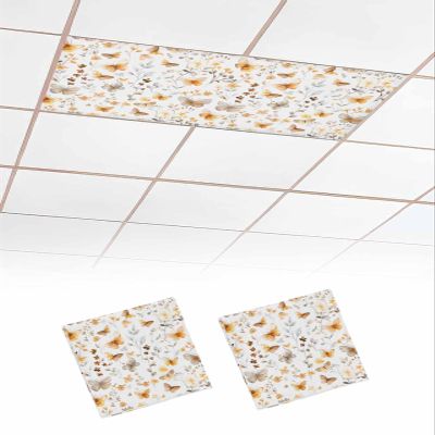 EwdeWwo Plant 2 Pcs Fluorescent Light Covers for Ceiling Lights, Vintage Floral Leaf Butterfly Magnetic Light Filters for Eliminate Harsh Glare Classroom Office Decoration, 4 x 2 Ft