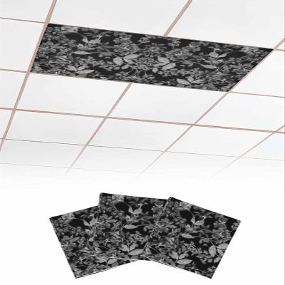 EwdeWwo Abstract 3 Pcs Fluorescent Light Covers for Ceiling Lights, Gradient Black and White Flowers Leaves Magnetic Light Filters for Eliminate Harsh Glare Classroom Office Decoration, 4 x 2 Ft