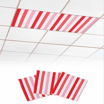 EwdeWwo Vintage 3 Pcs Fluorescent Light Covers for Ceiling Lights, Pink Red Stripes Magnetic Light Filters for Eliminate Harsh Glare Classroom Office Decoration, 4 x 2 Ft