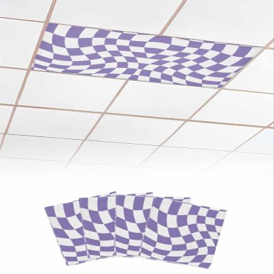 EwdeWwo Pruple Plaid 4 Pcs Fluorescent Light Covers for Ceiling Lights, Abstract Red and White Color Block Magnetic Light Filters for Eliminate Harsh Glare Classroom Office Decoration, 4 x 2 Ft