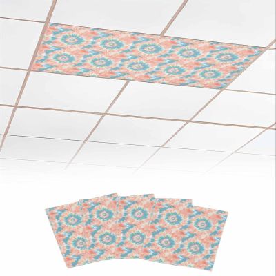 Abstract Art 4 Pcs Fluorescent Light Covers for Ceiling Lights, Ethnic Style Blue Tie Dye Magnetic Light Filters for Eliminate Harsh Glare Classroom Office Decoration, 4 x 2 Ft