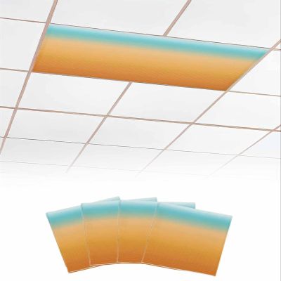 EwdeWwo Gradient 4 Pcs Fluorescent Light Covers for Ceiling Lights, Teal Orange Omber Stripe Magnetic Light Filters for Eliminate Harsh Glare Classroom Office Decoration, 4 x 2 Ft