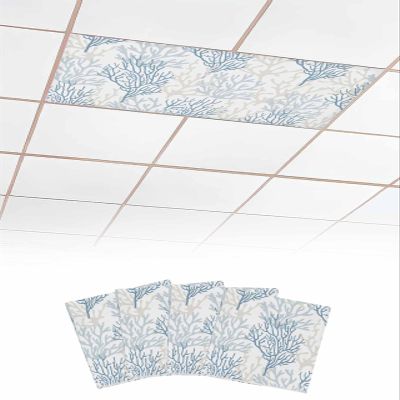 EwdeWwo Summer Sea Marine 4 Pcs Fluorescent Light Covers for Ceiling Lights, Gradient Blue Gray Coastal Coral Magnetic Light Filters for Eliminate Harsh Glare Classroom Office Decoration, 4 x 2 Ft
