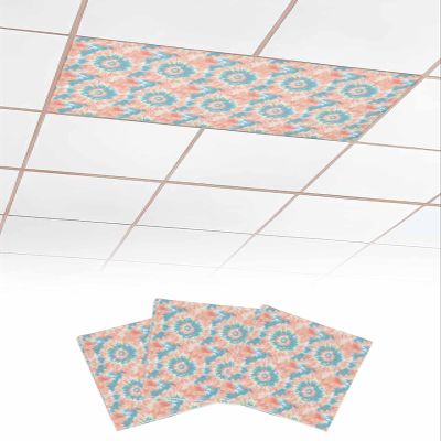 Abstract Art 3 Pcs Fluorescent Light Covers for Ceiling Lights, Ethnic Style Blue Tie Dye Magnetic Light Filters for Eliminate Harsh Glare Classroom Office Decoration, 4 x 2 Ft