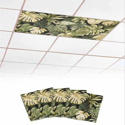 EwdeWwo Plant 4 Pcs Fluorescent Light Covers for Ceiling Lights, Summer Tropical Plants Palm Leaves Magnetic Light Filters for Eliminate Harsh Glare Classroom Office Decoration, 4 x 2 Ft