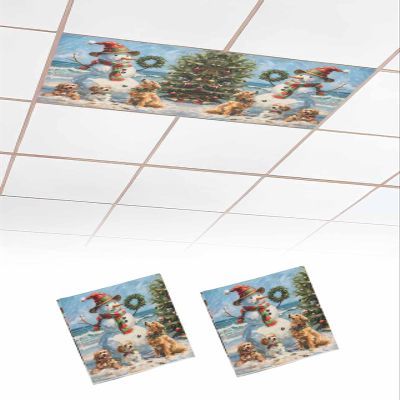 EwdeWwo Christmas 2 Pcs Fluorescent Light Covers for Ceiling Lights, Winter Beach Snowman Wreath Dog Magnetic Light Filters for Eliminate Harsh Glare Classroom Office Decoration, 4 x 2 Ft