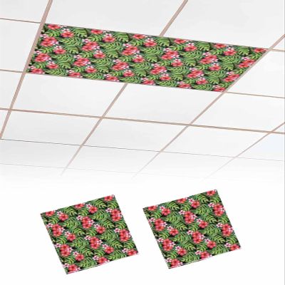 EwdeWwo Summer 2 Pcs Fluorescent Light Covers for Ceiling Lights, Tropical Plants Gardenia Flower Black Magnetic Light Filters for Eliminate Harsh Glare Classroom Office Decoration, 4 x 2 Ft