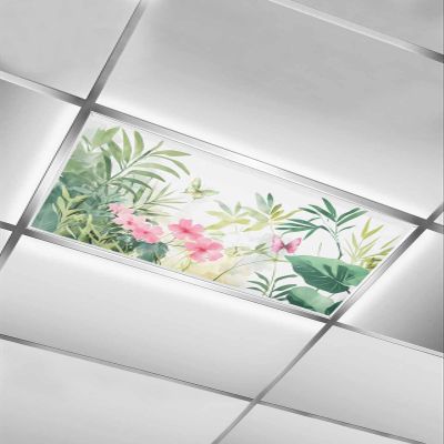 EwdeWwo Summer 1 Pcs Fluorescent Light Covers for Ceiling Lights, Pastoral Butterfly Wildflowers Magnetic Light Filters for Eliminate Harsh Glare Classroom Office Decoration, 4 x 2 Ft
