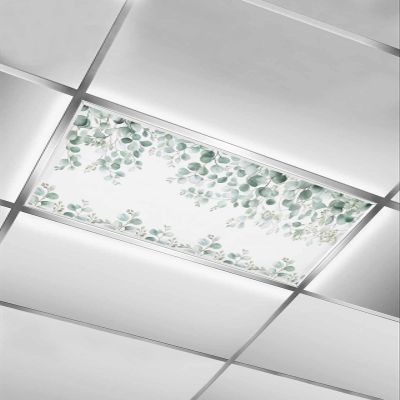 EwdeWwo Eucalyptus Leaf 1 Pcs Fluorescent Light Covers for Ceiling Lights, Spring Summer Green Leaf Magnetic Light Filters for Eliminate Harsh Glare Classroom Office Decoration, 4 x 2 Ft