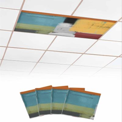 Abstract Art 4 Pcs Fluorescent Light Covers for Ceiling Lights, Turquoise Yellow Orange White Black Modern Brush Magnetic Light Filters for Eliminate Harsh Glare Classroom Office Decoration, 4 x 2 Ft
