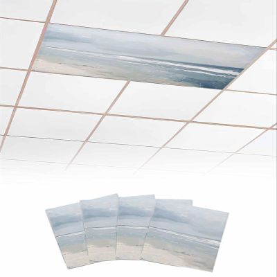 Abstract Art 4 Pcs Fluorescent Light Covers for Ceiling Lights, Gray Blue Beige Beach Wave Magnetic Light Filters for Eliminate Harsh Glare Classroom Office Decoration, 4 x 2 Ft