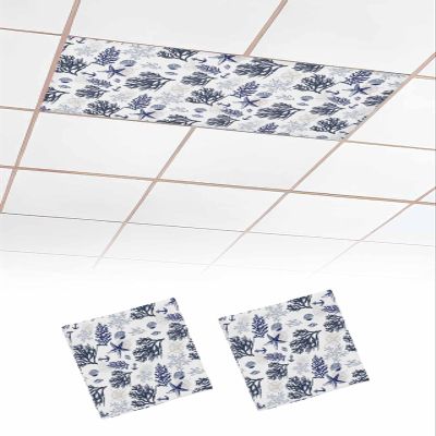 EwdeWwo Retro 2 Pcs Fluorescent Light Covers for Ceiling Lights, Ocean Coral Starfish Magnetic Light Filters for Eliminate Harsh Glare Classroom Office Decoration, 4 x 2 Ft