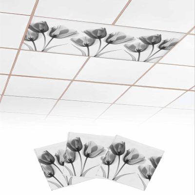 EwdeWwo Tulip 3 Pcs Fluorescent Light Covers for Ceiling Lights, Plant Black Flowers Magnetic Light Filters for Eliminate Harsh Glare Classroom Office Decoration, 4 x 2 Ft