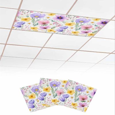 EwdeWwo Spring 3 Pcs Fluorescent Light Covers for Ceiling Lights, Colorful Floral Leaf Plant Magnetic Light Filters for Eliminate Harsh Glare Classroom Office Decoration, 4 x 2 Ft