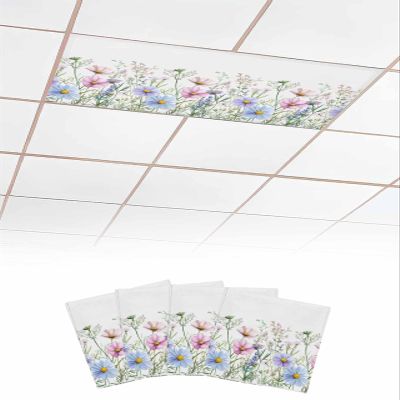 EwdeWwo Floral 4 Pcs Fluorescent Light Covers for Ceiling Lights, Farmhouse Wildflower Leaf Plant Magnetic Light Filters for Eliminate Harsh Glare Classroom Office Decoration, 4 x 2 Ft