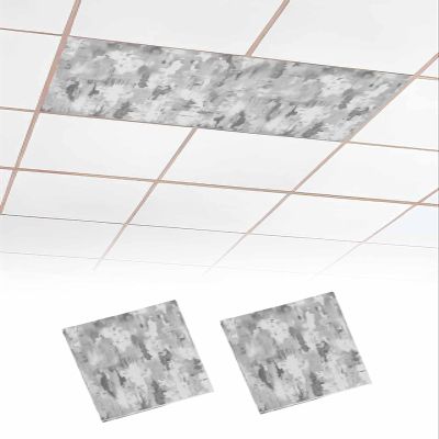 Abstract 2 Pcs Fluorescent Light Covers for Ceiling Lights, Vintage Oil Painting Style Gray Magnetic Light Filters for Eliminate Harsh Glare Classroom Office Decoration, 4 x 2 Ft