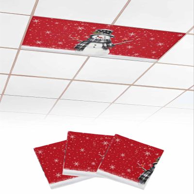 EwdeWwo Christmas 3 Pcs Fluorescent Light Covers for Ceiling Lights, Winter Snowflake Snowman Red Bird Magnetic Light Filters for Eliminate Harsh Glare Classroom Office Decoration, 4 x 2 Ft