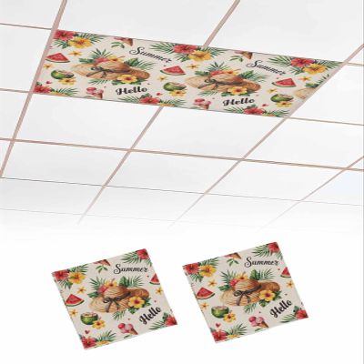 EwdeWwo Summer 2 Pcs Fluorescent Light Covers for Ceiling Lights, Tropical Fruits Linen Texture Magnetic Light Filters for Eliminate Harsh Glare Classroom Office Decoration, 4 x 2 Ft