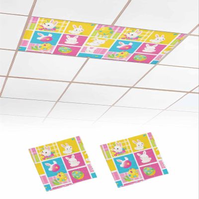 EwdeWwo Easter 2 Pcs Fluorescent Light Covers for Ceiling Lights, Resurrection Egg Rabbit Pink Yellow Magnetic Light Filters for Eliminate Harsh Glare Classroom Office Decoration, 4 x 2 Ft