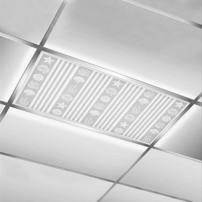 EwdeWwo Ocean 1 Pcs Fluorescent Light Covers for Ceiling Lights, Shell Coral Starfish Stripes Navy Gray Magnetic Light Filters for Eliminate Harsh Glare Classroom Office Decoration, 4 x 2 Ft