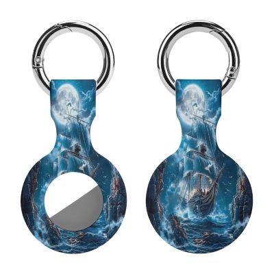 Piratees Ship Moon Ocean Tracker Holder Cover Shockproof Protective Case with Keychain Compatible with Air Tag 1PCS