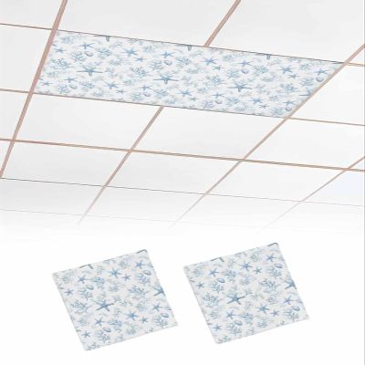 EwdeWwo Summer 2 Pcs Fluorescent Light Covers for Ceiling Lights, Ocean Starfish Coral Magnetic Light Filters for Eliminate Harsh Glare Classroom Office Decoration, 4 x 2 Ft