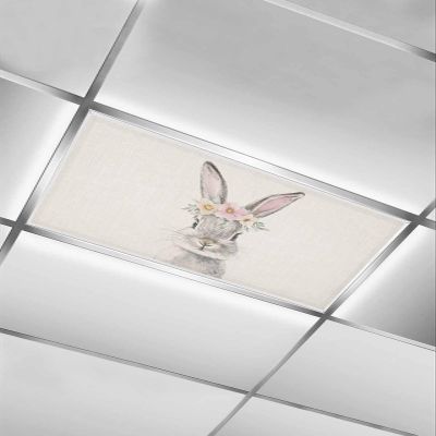 EwdeWwo Easter Bunny 1 Pcs Fluorescent Light Covers for Ceiling Lights, Vintage Rabbit Flowers Easter Magnetic Light Filters for Eliminate Harsh Glare Classroom Office Decoration, 4 x 2 Ft