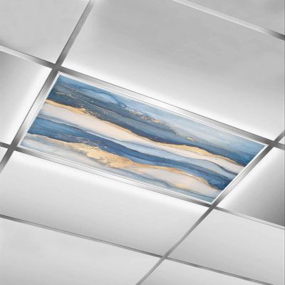 EwdeWwo Marble Texture 1 Pcs Fluorescent Light Covers for Ceiling Lights, Dark Blue Golden Abstract Magnetic Light Filters for Eliminate Harsh Glare Classroom Office Decoration, 4 x 2 Ft
