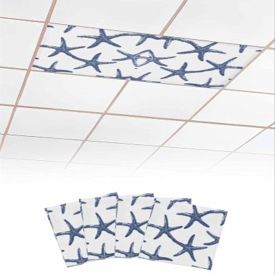 EwdeWwo Starfish 4 Pcs Fluorescent Light Covers for Ceiling Lights, Coastal Ocean Starfish Magnetic Light Filters for Eliminate Harsh Glare Classroom Office Decoration, 4 x 2 Ft