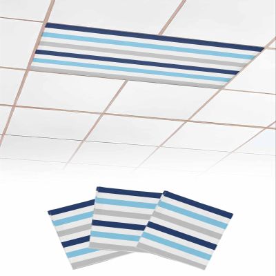 EwdeWwo Stripe 3 Pcs Fluorescent Light Covers for Ceiling Lights, Blue Gray Magnetic Light Filters for Eliminate Harsh Glare Classroom Office Decoration, 4 x 2 Ft
