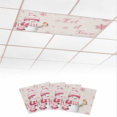 EwdeWwo Christmas 4 Pcs Fluorescent Light Covers for Ceiling Lights, Winter Pink Snowman Snowflake Cute Bird Magnetic Light Filters for Eliminate Harsh Glare Classroom Office Decoration, 4 x 2 Ft