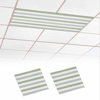 EwdeWwo Stripes 2 Pcs Fluorescent Light Covers for Ceiling Lights, Sage Green and Gray Stripe Magnetic Light Filters for Eliminate Harsh Glare Classroom Office Decoration, 4 x 2 Ft