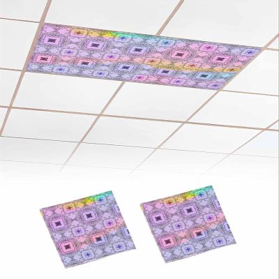 Abstract 2 Pcs Fluorescent Light Covers for Ceiling Lights, Vintage Texture Square Gradient Magnetic Light Filters for Eliminate Harsh Glare Classroom Office Decoration, 4 x 2 Ft