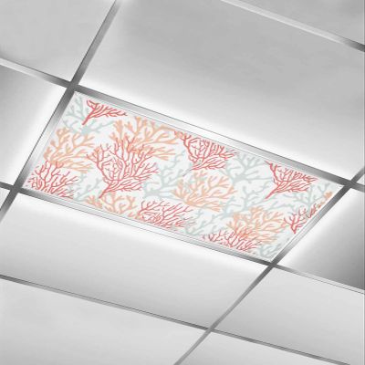 EwdeWwo Sea Marine Coastal 1 Pcs Fluorescent Light Covers for Ceiling Lights, Summer Ombre Red Gray Coral Beach Magnetic Light Filters for Eliminate Harsh Glare Classroom Office Decoration, 4 x 2 Ft