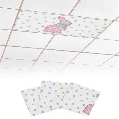 EwdeWwo Happy Easter 3 Pcs Fluorescent Light Covers for Ceiling Lights, Pink Bunny Colorful Wave Point Magnetic Light Filters for Eliminate Harsh Glare Classroom Office Decoration, 4 x 2 Ft