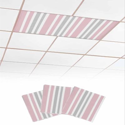 EwdeWwo Striped 3 Pcs Fluorescent Light Covers for Ceiling Lights, Pink and Gray Magnetic Light Filters for Eliminate Harsh Glare Classroom Office Decoration, 4 x 2 Ft