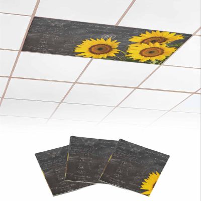 EwdeWwo Sunflower 3 Pcs Fluorescent Light Covers for Ceiling Lights, Vintage Plants Magnetic Light Filters for Eliminate Harsh Glare Classroom Office Decoration, 4 x 2 Ft