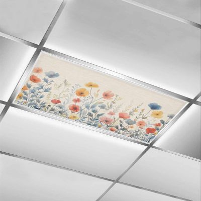 Floral 1 Pcs Fluorescent Light Covers for Ceiling Lights, Spring Summer Flower Watercolorful Style Linen Texture Magnetic Light Filters for Eliminate Harsh Glare Classroom Office Decoration, 4 x 2 Ft