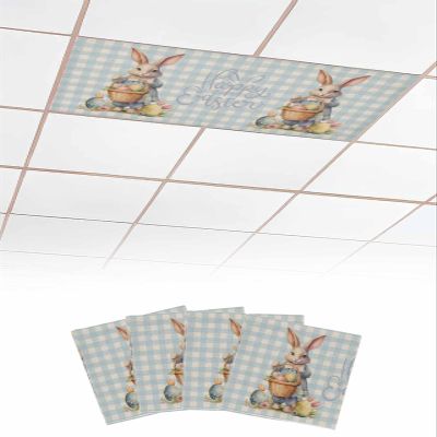 Easter 4 Pcs Fluorescent Light Covers for Ceiling Lights, Colorful Easter Eggs Flowers Rabbit Checked Plaid Magnetic Light Filters for Eliminate Harsh Glare Classroom Office Decoration, 4 x 2 Ft