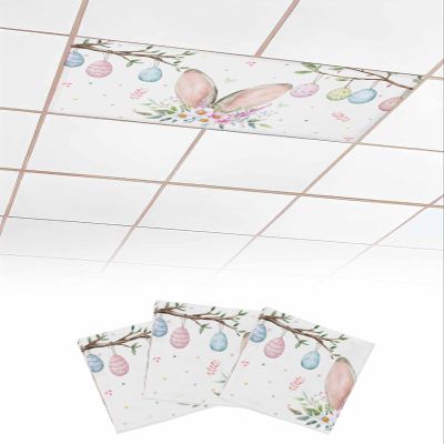 EwdeWwo Easter 3 Pcs Fluorescent Light Covers for Ceiling Lights, Easter Colorful Eggs Rabbit Ear Flowers Magnetic Light Filters for Eliminate Harsh Glare Classroom Office Decoration, 4 x 2 Ft
